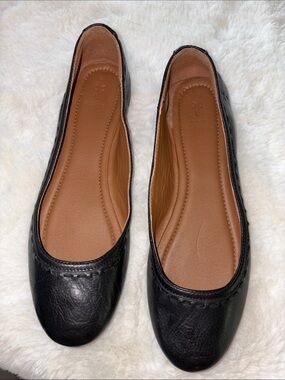FRYE Tinsley Stitch Ballet Flats in Black Cow Napoli Premium Leather Size 8.5